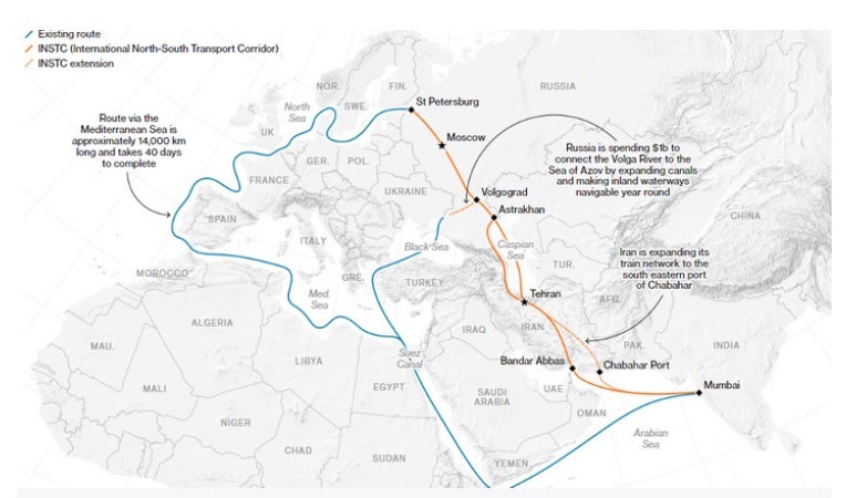 ایران، مسیر جدید عبور کالاهای روسیه / سنت پترزبورگ - چابهار - بمبئی