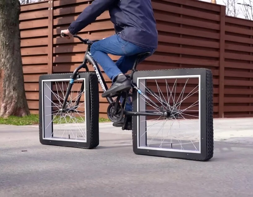 دوچرخه ای که با چرخ های مربعی خود فیزیک را به چالش می کشد